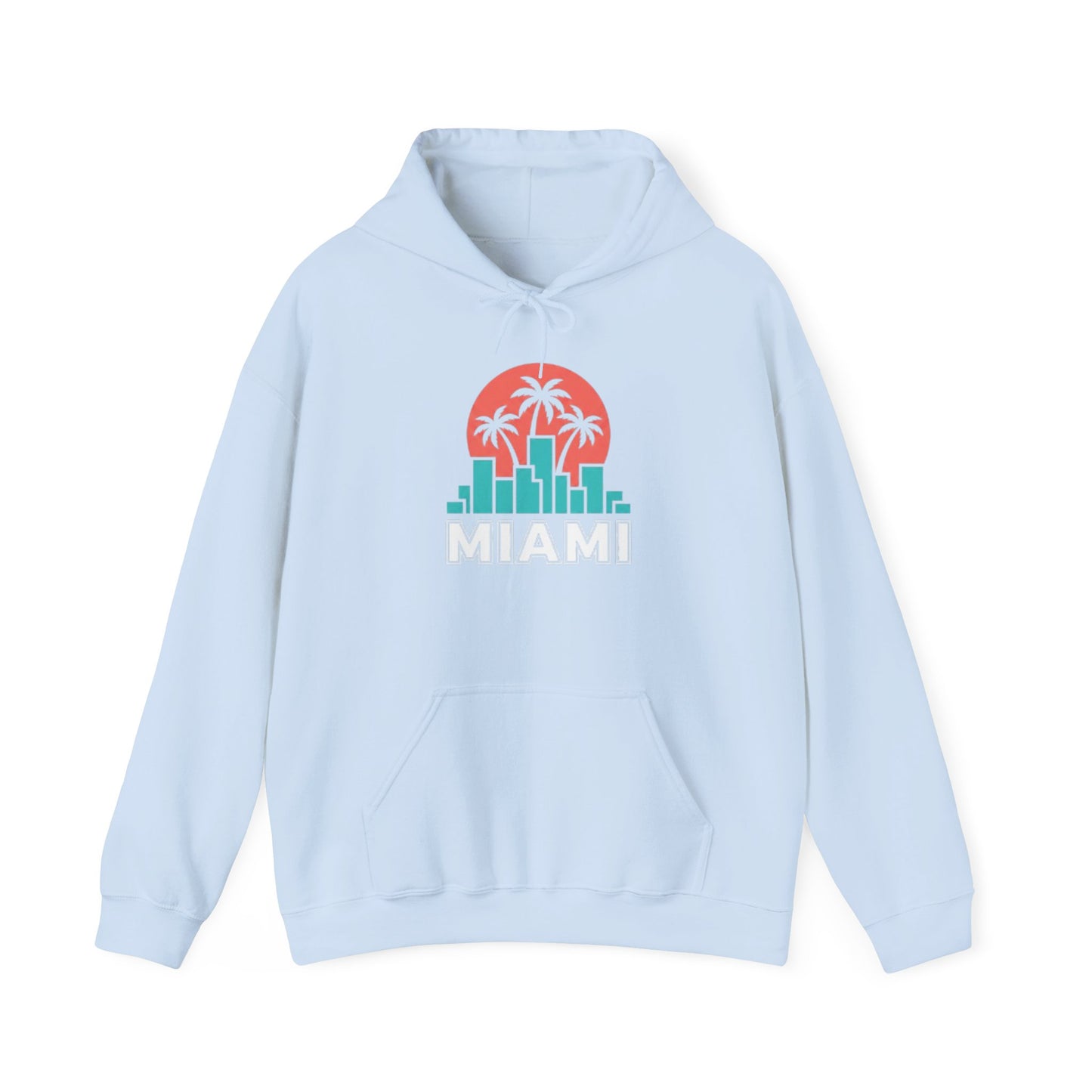 Miami Sunset Hoodie – Palm Tree & City Skyline Graphic Pullover