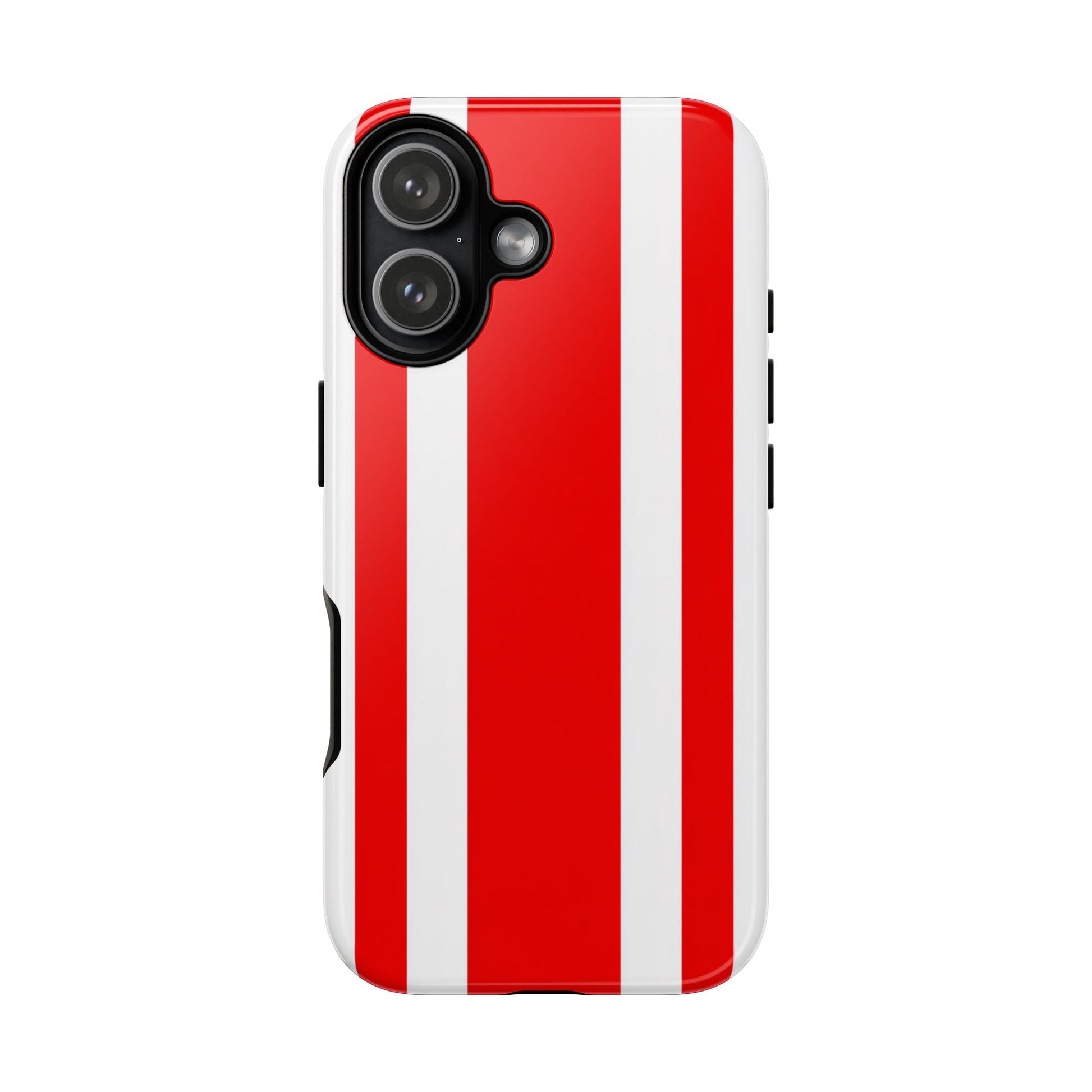 Minimalist racing stripes tough phone case featuring vibrant red and white design with dual-layer protection
