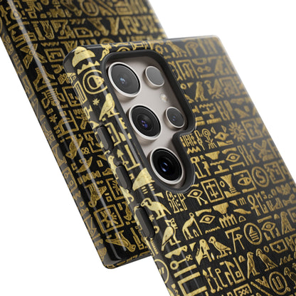 Funda resistente con jeroglíficos egipcios - Patrón de símbolos antiguos en negro y dorado para iPhone, Samsung Galaxy y Google Pixel