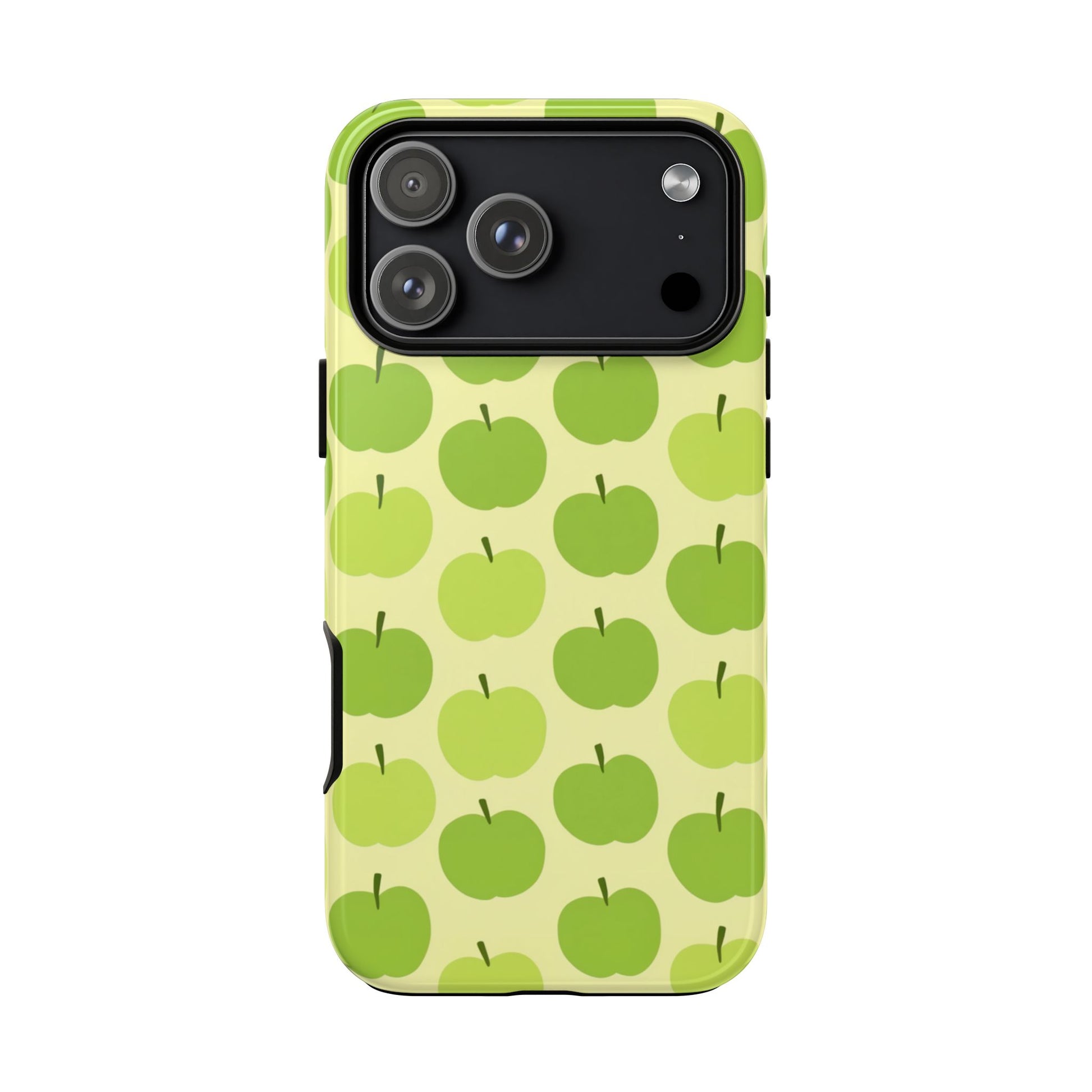 Green apple pattern tough case for iPhone 17 Pro Max – cute fruit design dual-layer protective cover
