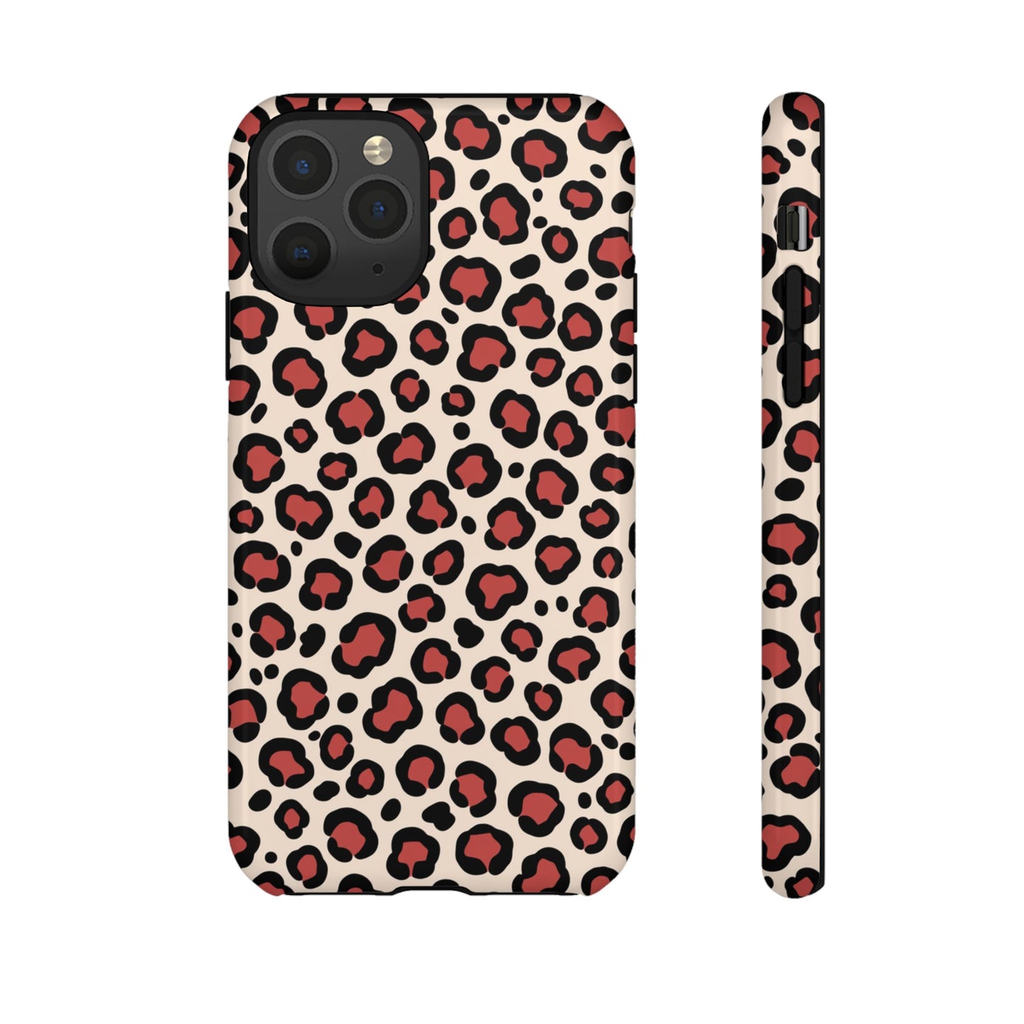 Burgunderrotes Leopardmuster Tough Handyhülle - Rot-Schwarz Tiermuster Schutzhülle für iPhone, Samsung Galaxy & Google Pixel