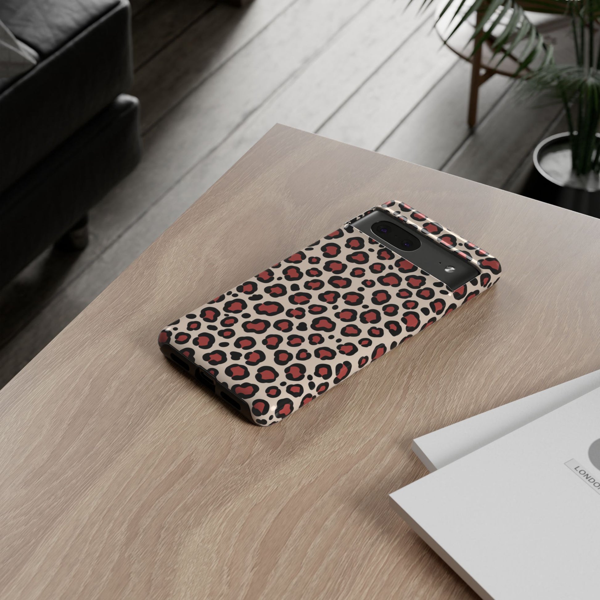 Premium leopard print tough phone case with matte or glossy finish options
