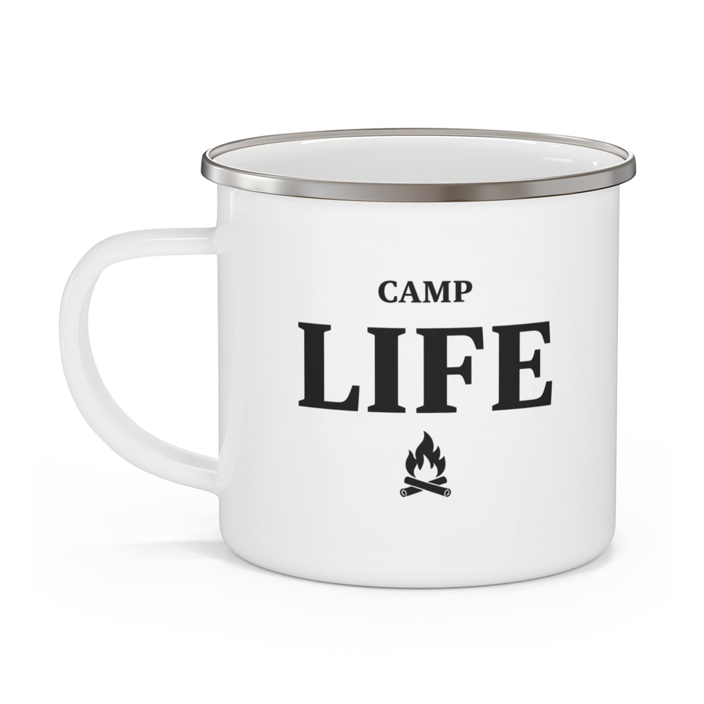 Emaille-Campingtasse „Camp Life“ – Retro-Lagerfeuer-Kaffeetasse für draußen