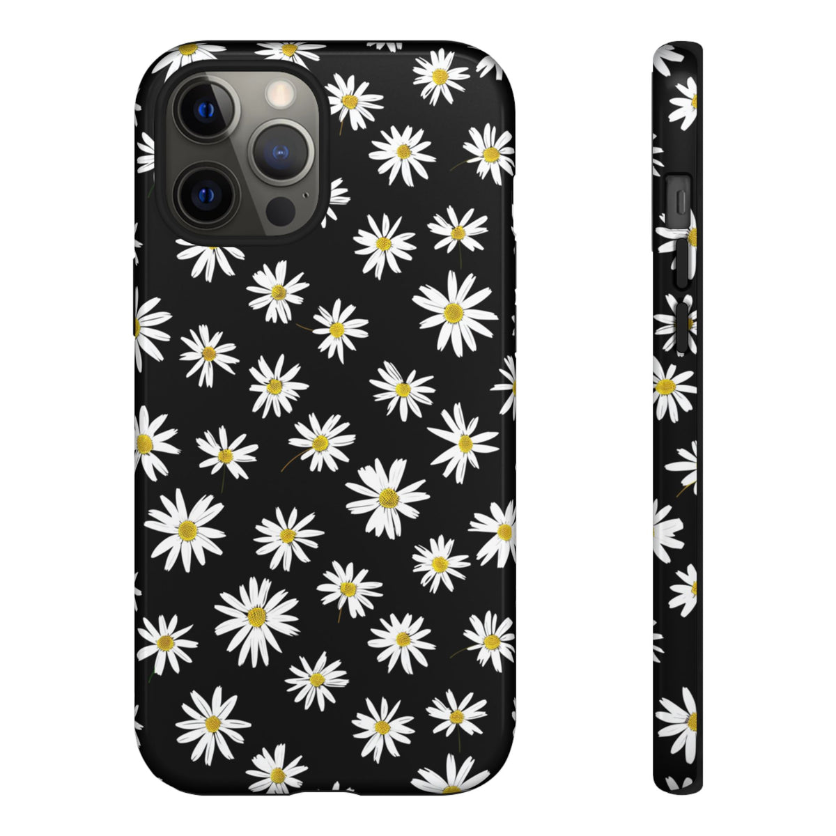 Coque de téléphone résistante à motif marguerites - Coque de protection florale noire pour iPhone, Samsung Galaxy et Google Pixel