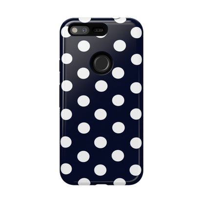 Classic white dot pattern on navy background phone case for iPhone Samsung Pixel
