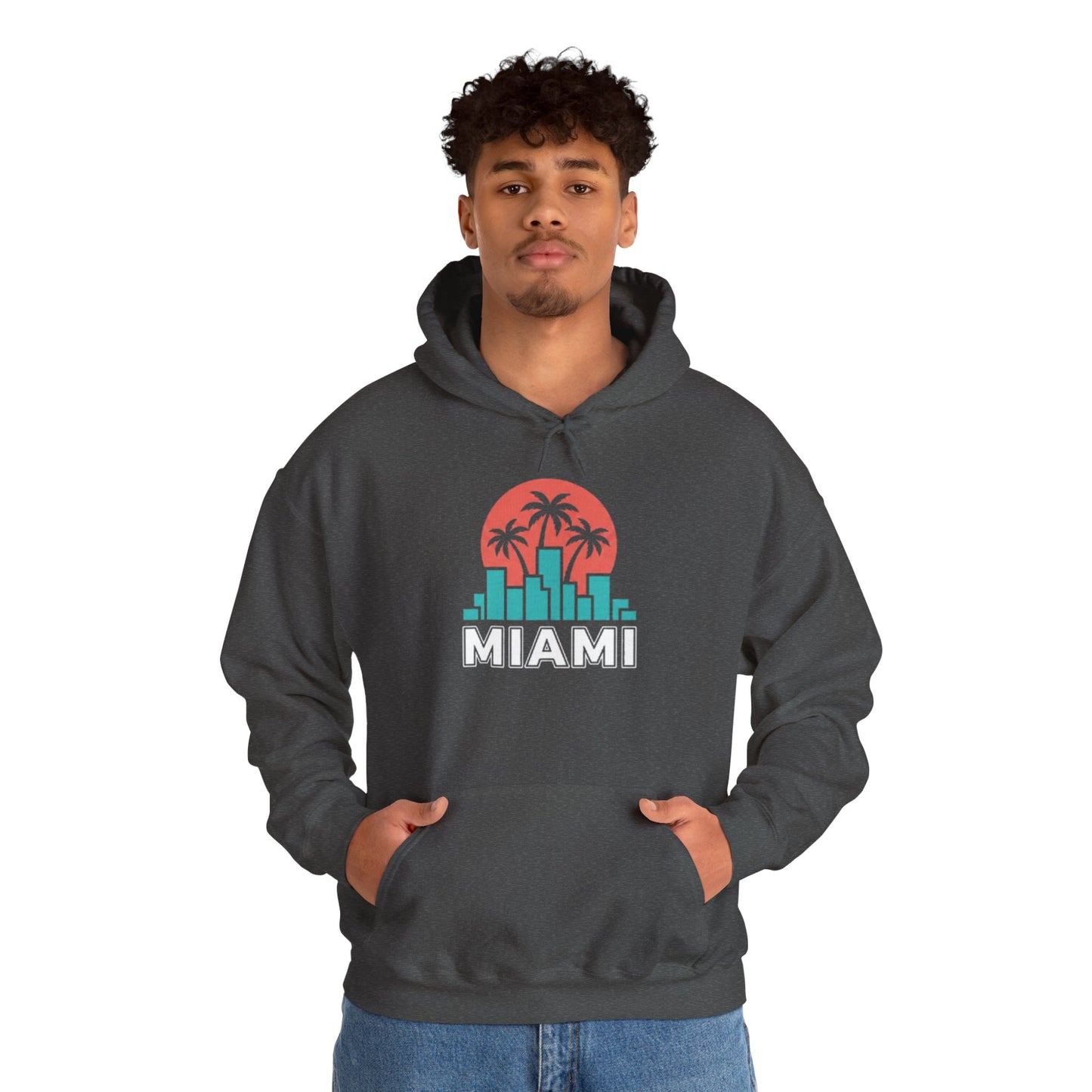 Miami Sunset Hoodie – Palm Tree & City Skyline Graphic Pullover