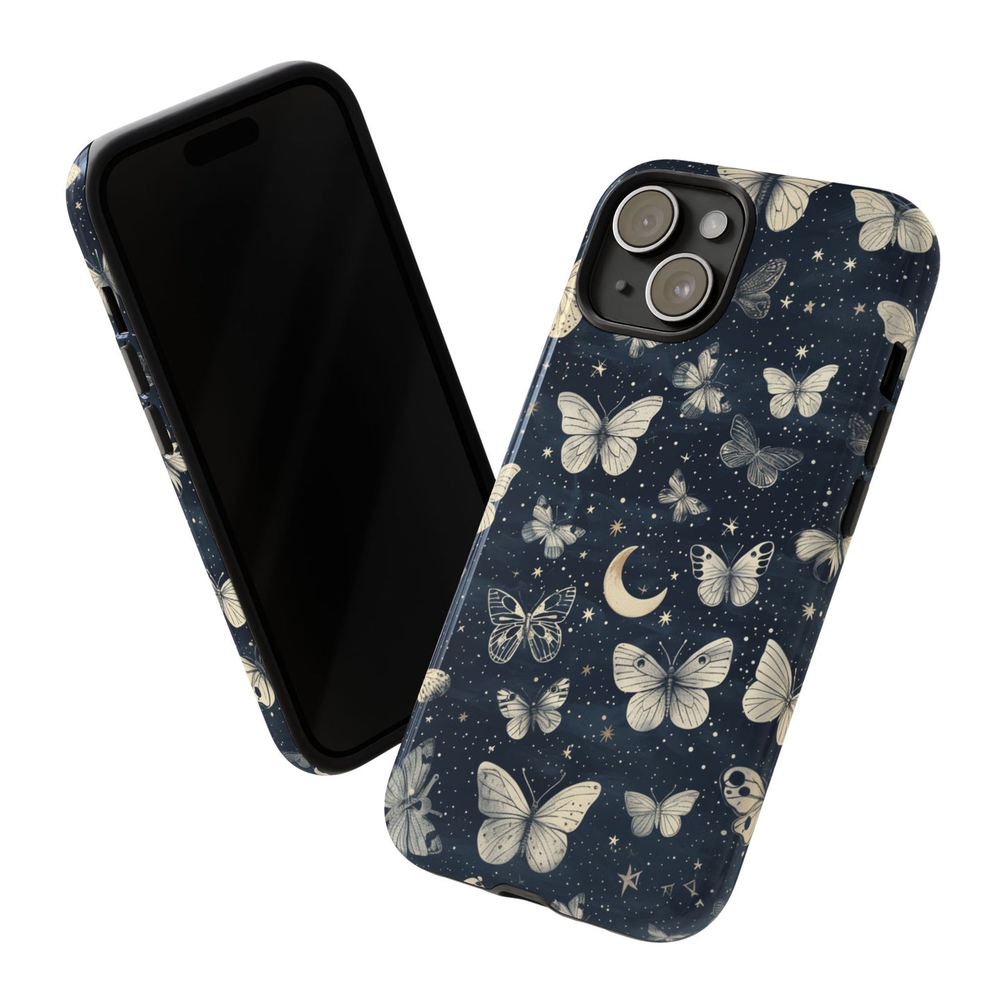 Funda protectora resistente con diseño de mariposa y luna - Diseño floral de cielo nocturno para iPhone, Samsung Galaxy y Google Pixel
