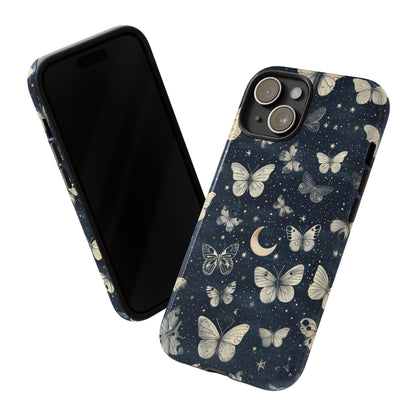 Funda protectora resistente con diseño de mariposa y luna - Diseño floral de cielo nocturno para iPhone, Samsung Galaxy y Google Pixel