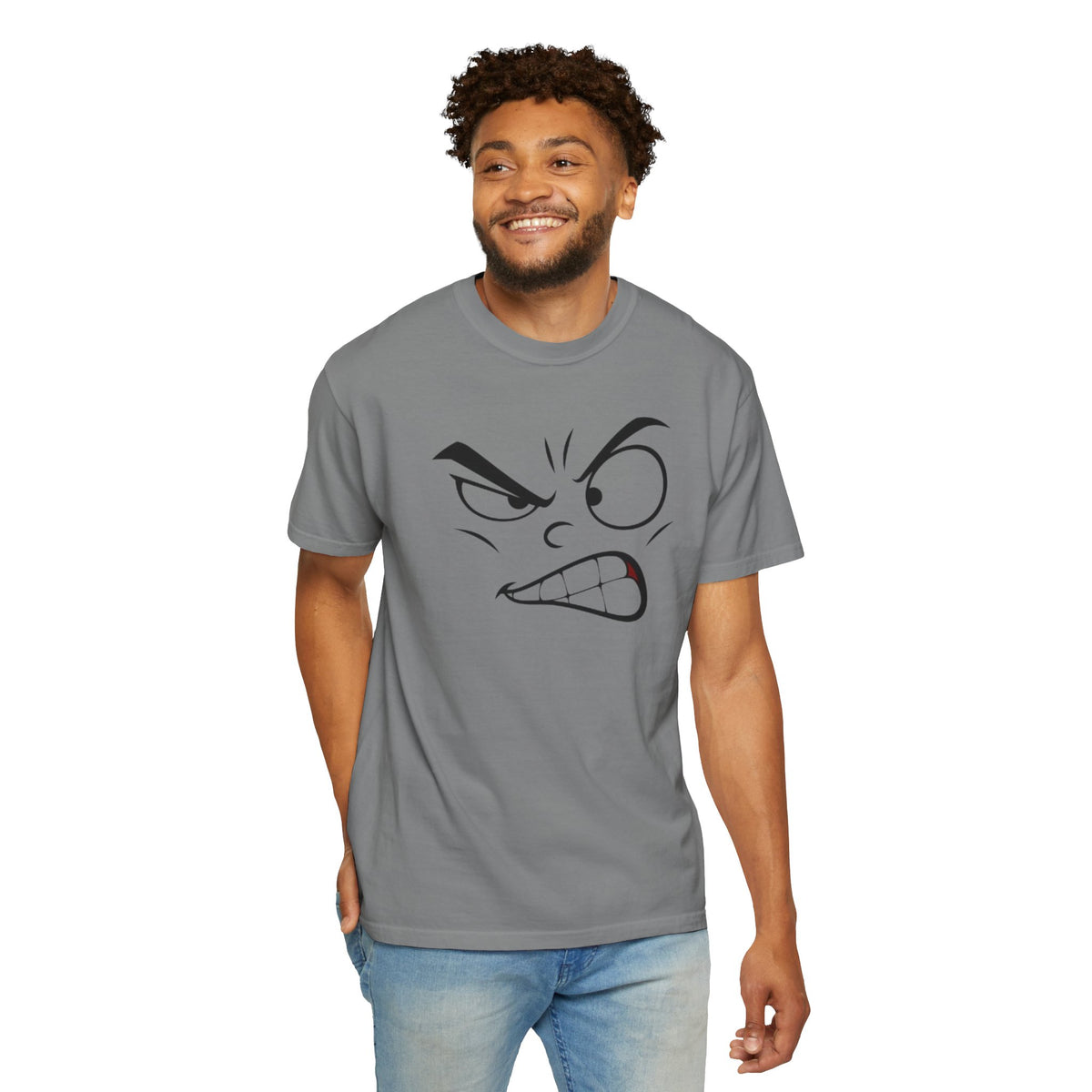 Angry Face Graphic T-Shirt – Unisex Garment-Dyed Cotton Tee