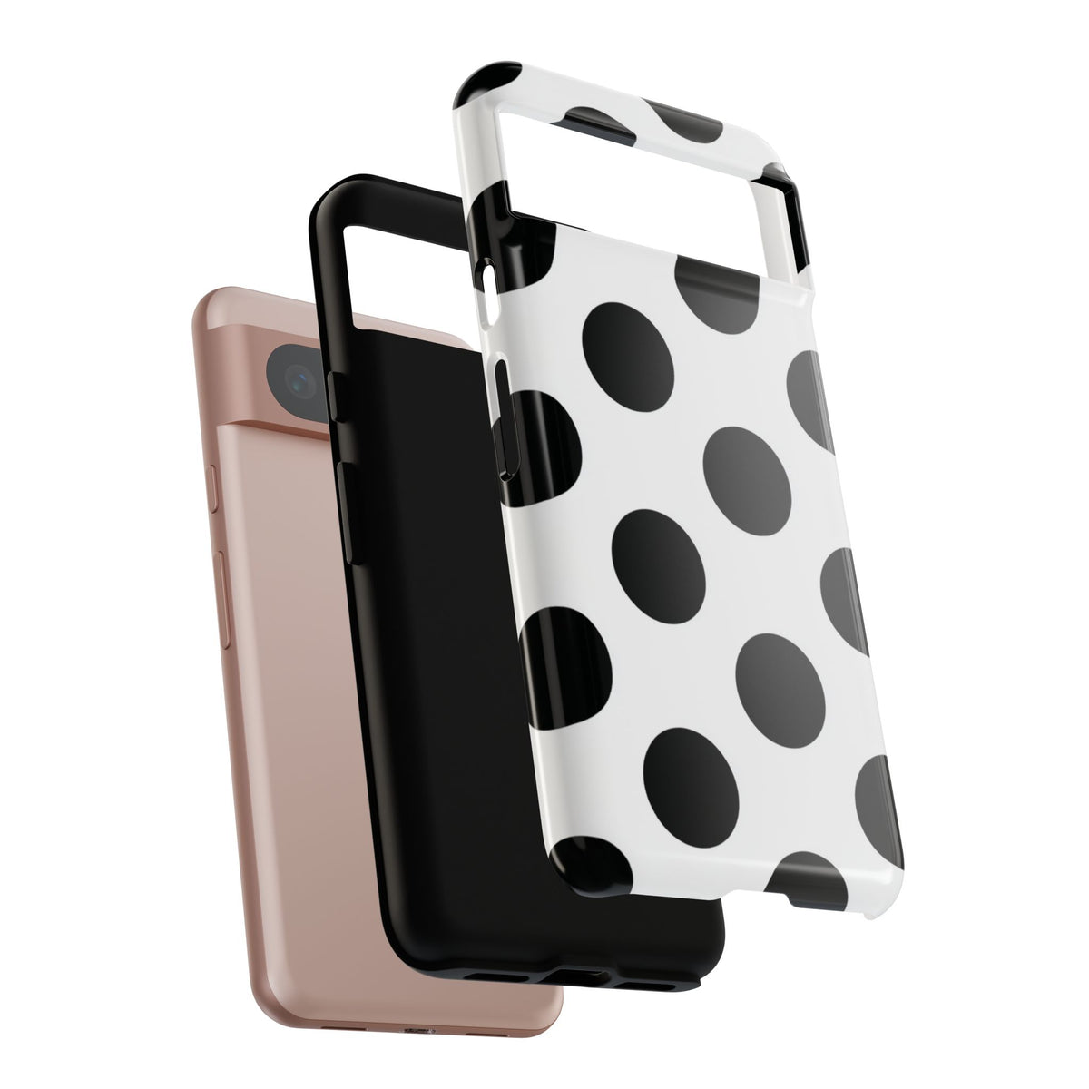 Étui de téléphone blanc à pois noirs — Coque de protection résistante pour iPhone, Samsung Galaxy et Google Pixel
