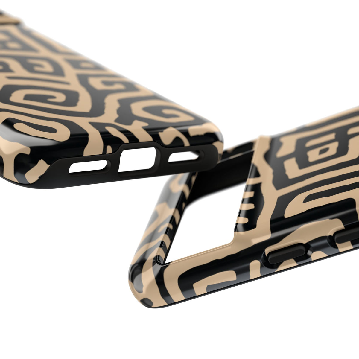African Tribal Labyrinth Phone Case — Beige & Black Geometric Pattern Protective Cover for iPhone, Samsung Galaxy & Google Pixel