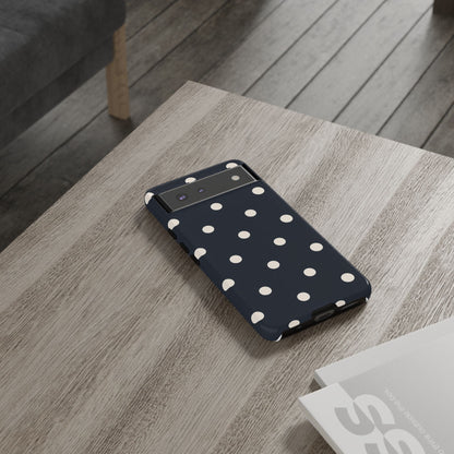 Navy Polka Dot Tough Phone Case - Retro Vintage Pattern Cover for iPhone, Samsung Galaxy & Google Pixel