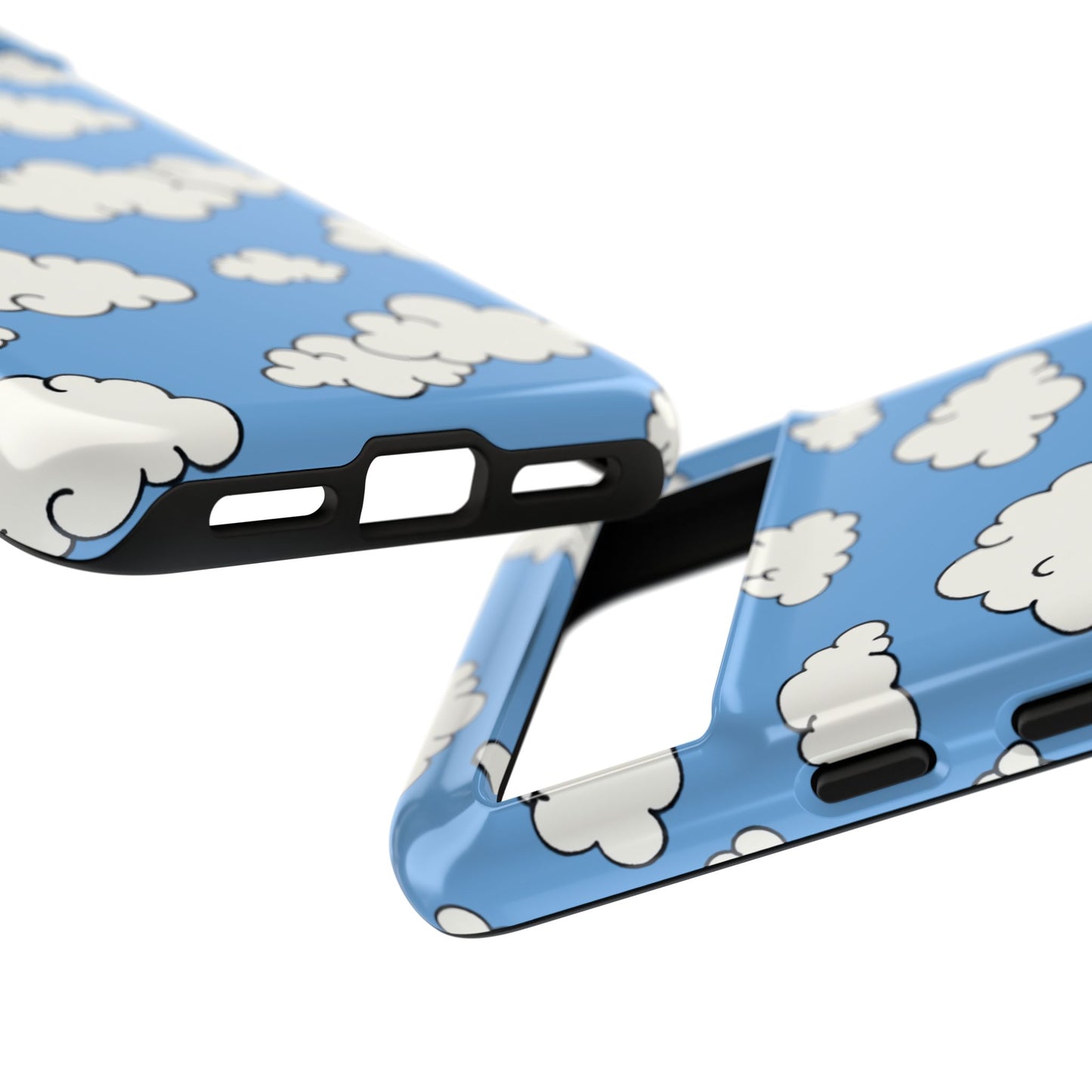 Powder blue sky tough case with hand-drawn clouds for all phone models
