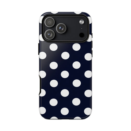 Robuste Marineblaue Polka-Dot Handyhülle – Klassische Schutzhülle mit weißen Punkten für iPhone, Samsung Galaxy & Google Pixel