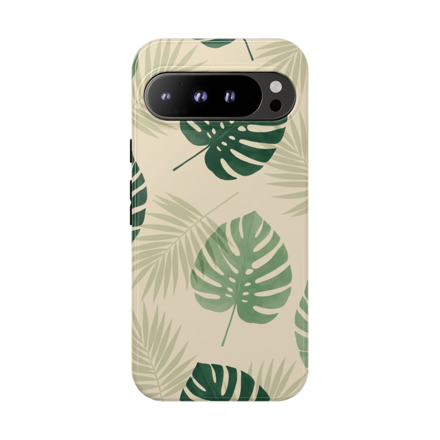 Robuste Handyhülle mit tropischen Blättern – Schutzhülle mit grün-beigem Monstera-Palmenmuster für iPhone, Samsung Galaxy & Google Pixel