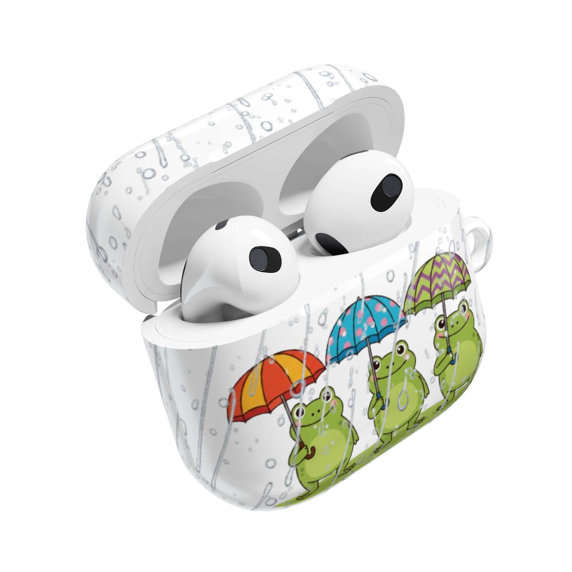 AirPods Gen 3 case with frog umbrella design – slim protective cover with carabiner clip
