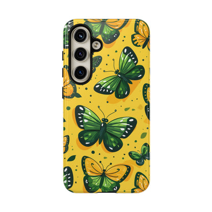 Green Butterflies Tough Phone Case - Yellow Cartoon Design Protective Cover for iPhone, Samsung Galaxy & Google Pixel