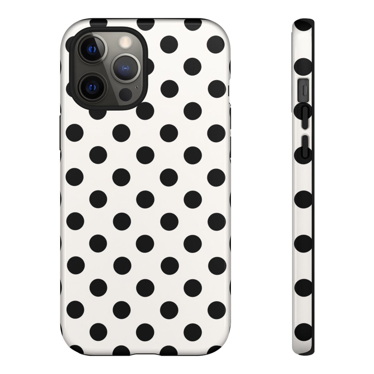 Vintage 50er Jahre Polka Dot Robuste Handyhülle - Schwarz-weißes Retro-Muster-Cover für iPhone, Samsung Galaxy & Google Pixel