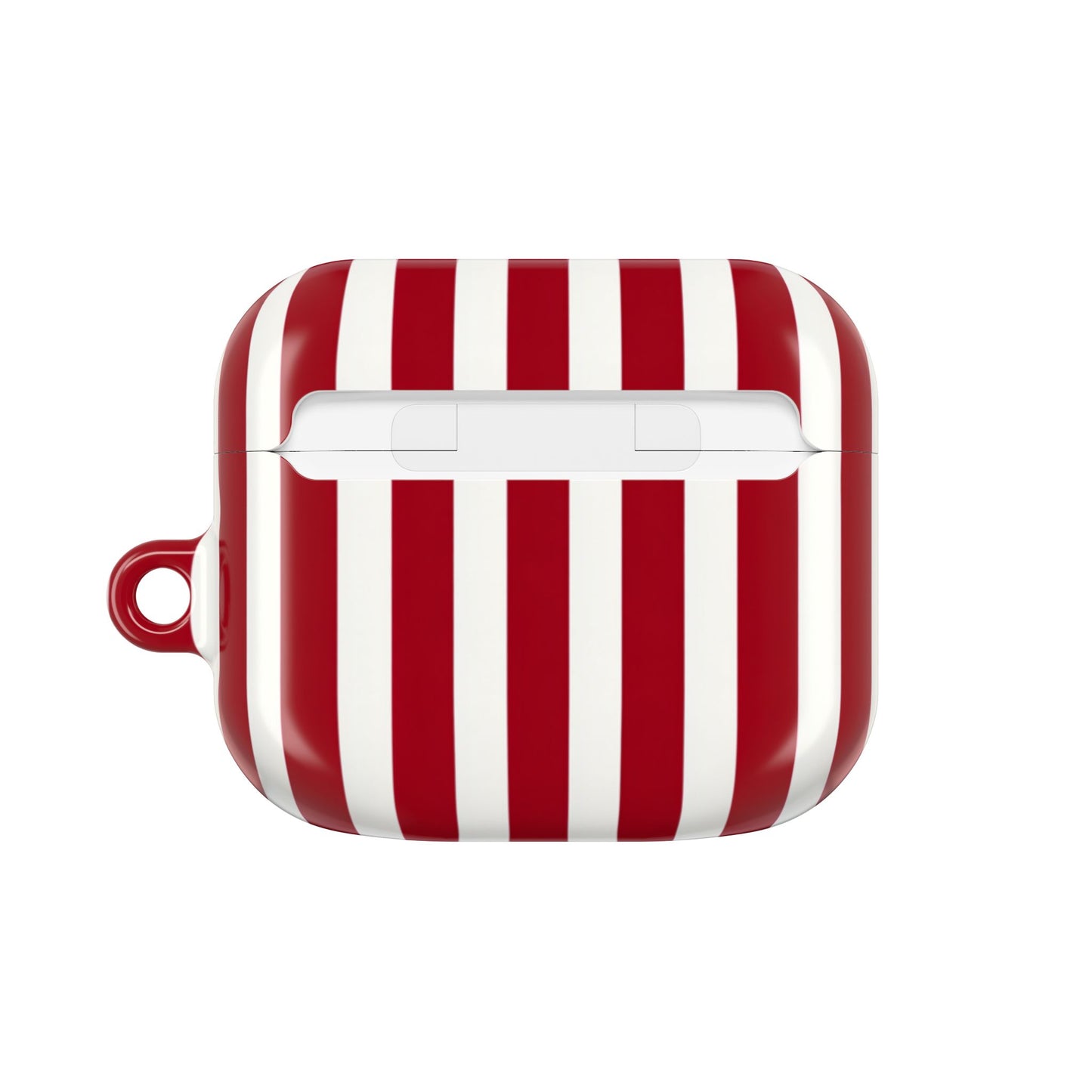 Red white AirPods case with festive stripe pattern – slim polycarbonate cover with glossy finish
