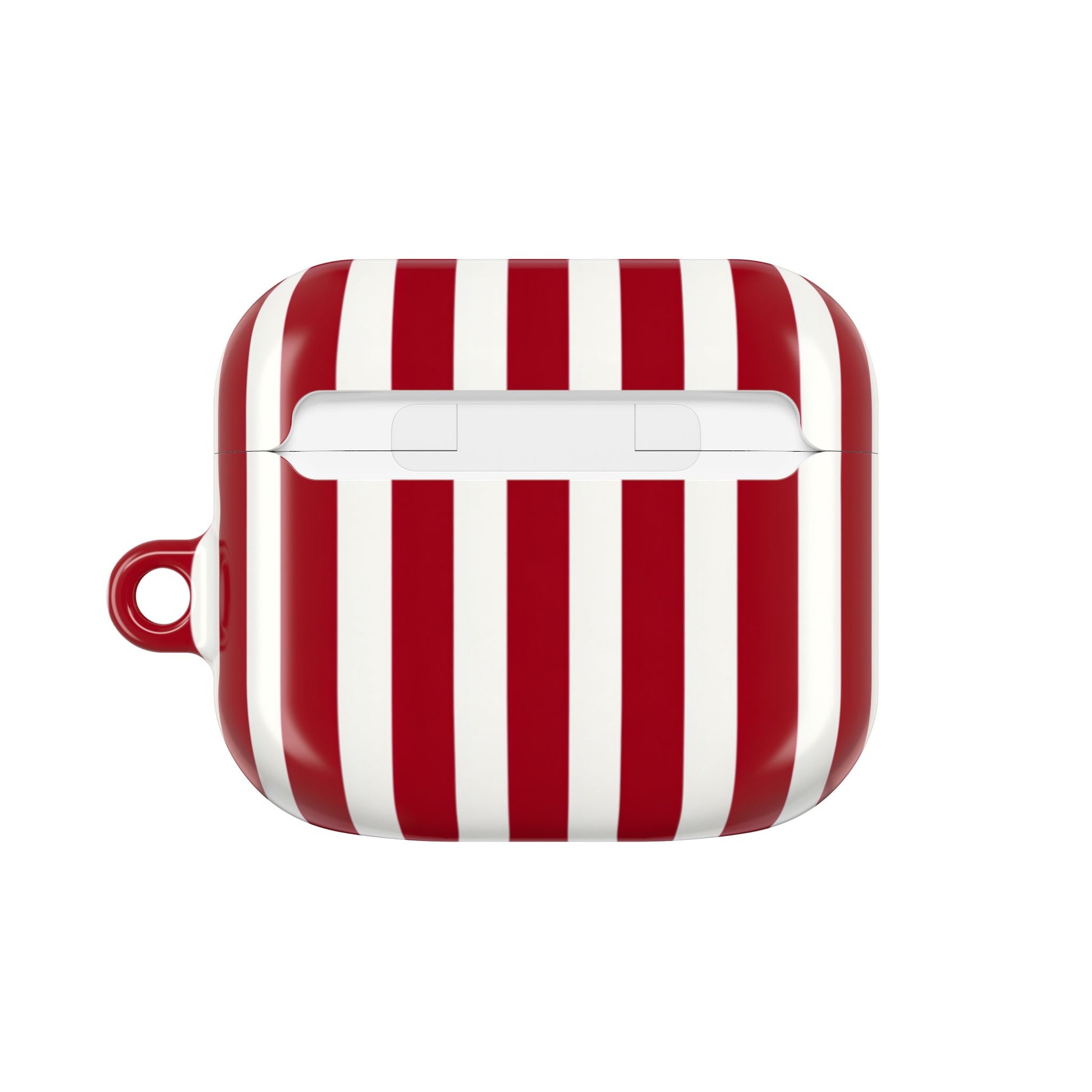 Red white AirPods case with festive stripe pattern – slim polycarbonate cover with glossy finish
