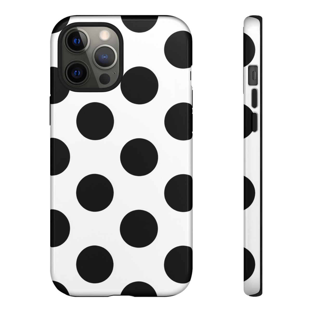 Étui de téléphone blanc à pois noirs — Coque de protection résistante pour iPhone, Samsung Galaxy et Google Pixel