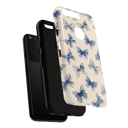 Floral phone case with blue butterflies - Shock-absorbing protection for all phone models with artistic pastel details
