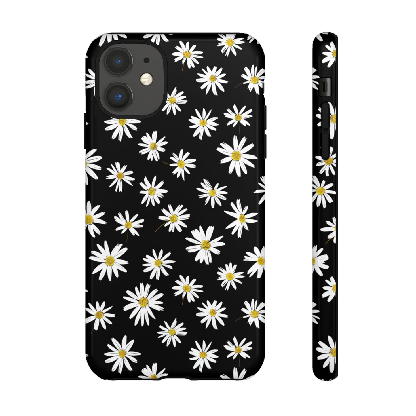 Coque de téléphone résistante à motif marguerites - Coque de protection florale noire pour iPhone, Samsung Galaxy et Google Pixel
