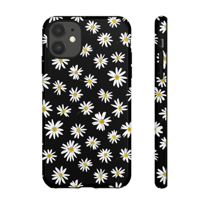Coque de téléphone résistante à motif marguerites - Coque de protection florale noire pour iPhone, Samsung Galaxy et Google Pixel