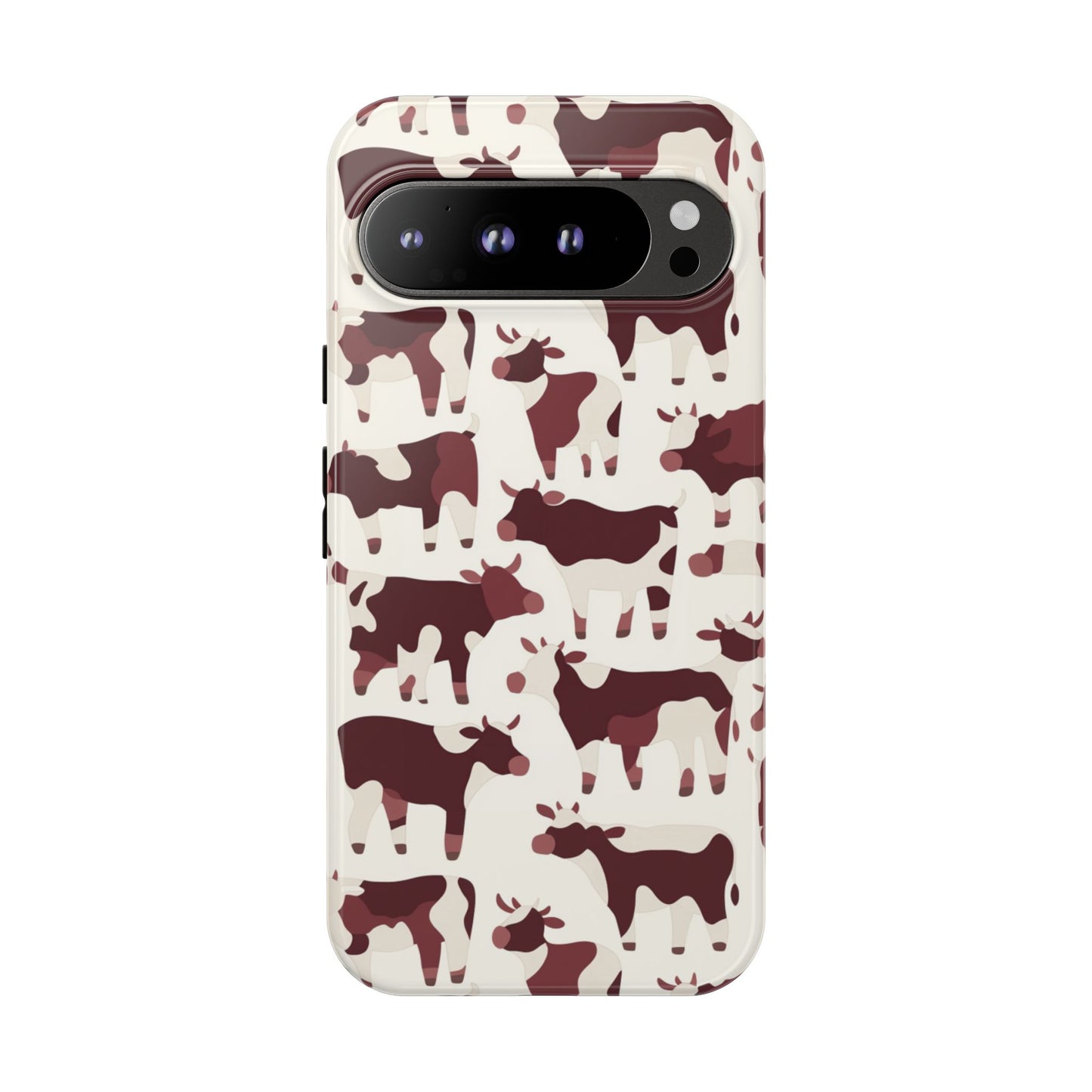 Robuste Handyhülle mit Kuhmuster – Burgunder & Creme Bauernhof-Anal-Design Schutzhülle für iPhone, Samsung Galaxy & Google Pixel