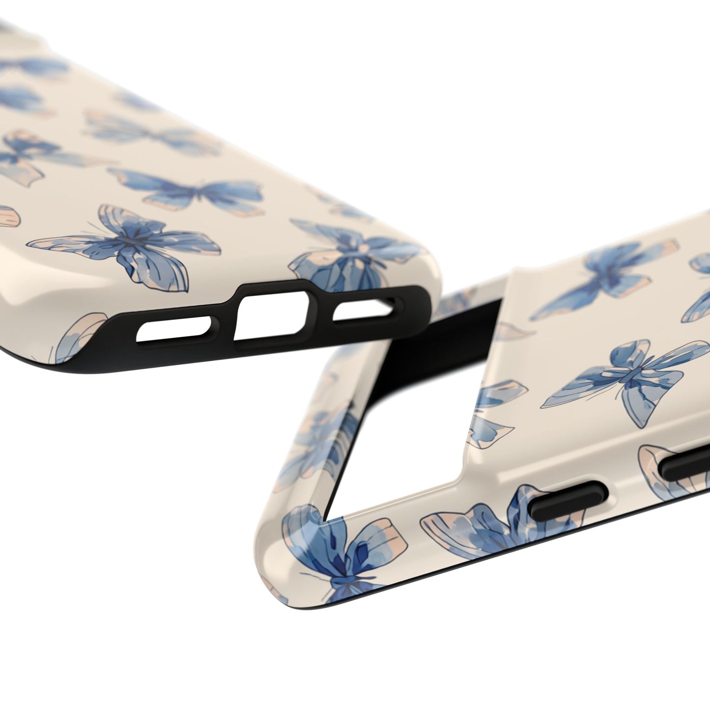 Pastel butterfly tough phone case - Slim profile dual-layer case for iPhone 17-8, Samsung Galaxy S25-S23, Google Pixel
