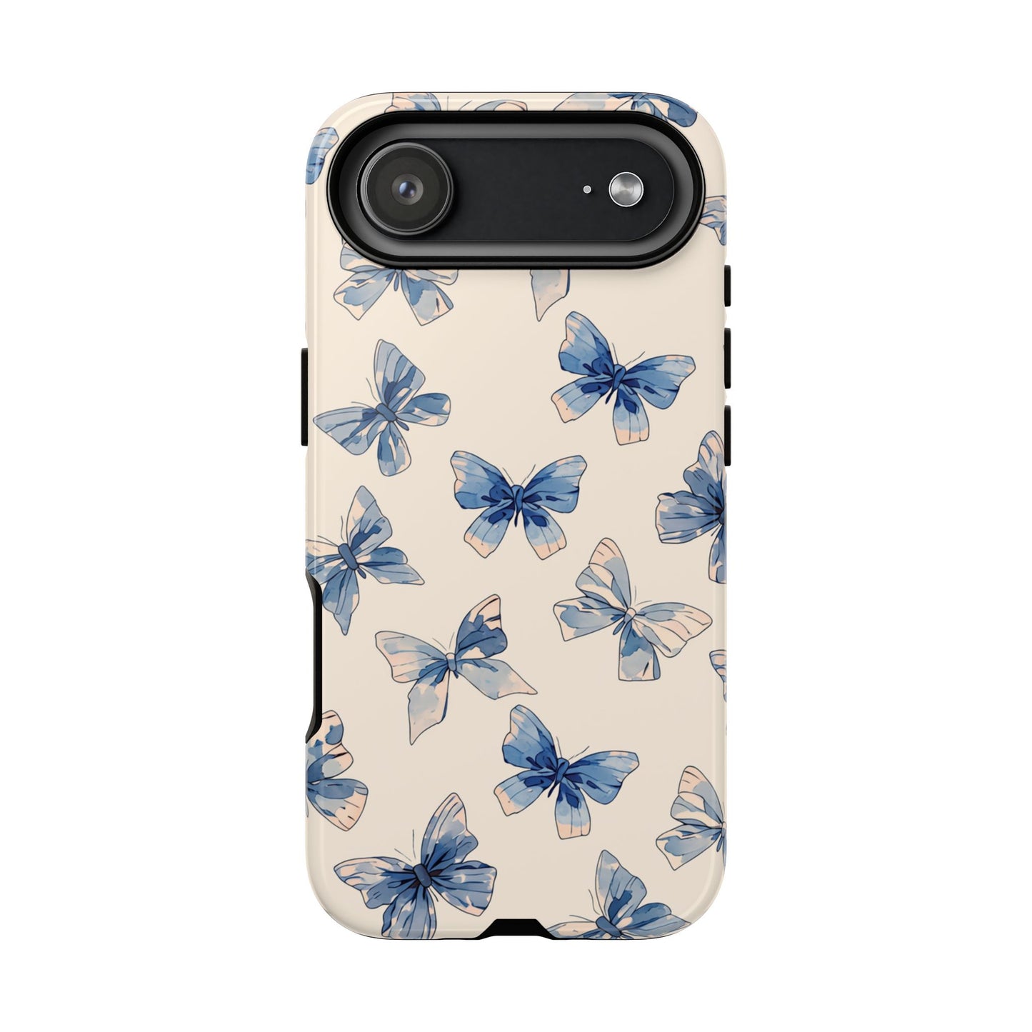 Blue watercolor butterfly phone case with soft pastel floral design - Premium dual-layer protection for iPhone, Samsung Galaxy & Google Pixel

