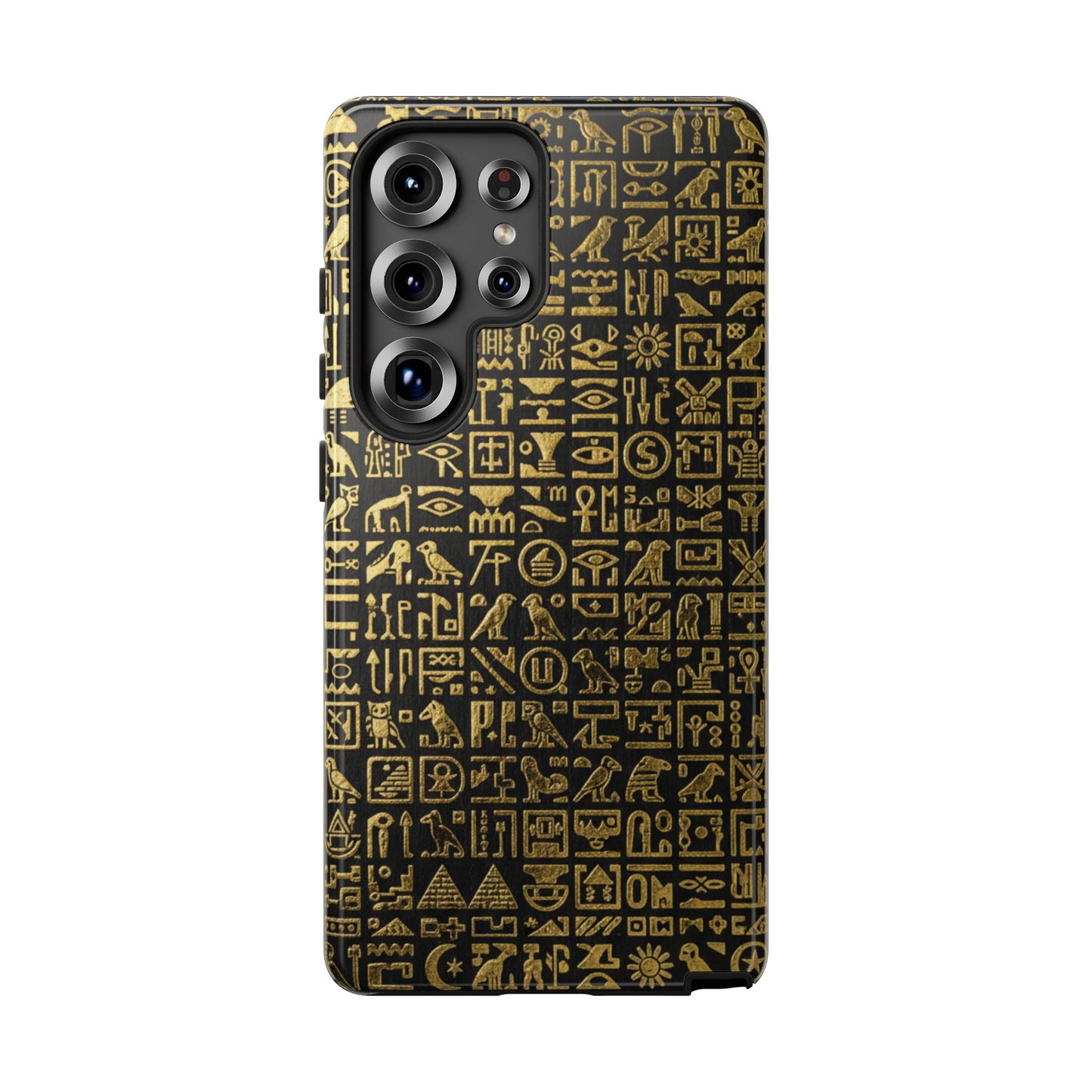 Ägyptische Hieroglyphen-Handyhülle – Schwarz-goldenes antikes Symbolmuster für iPhone, Samsung Galaxy & Google Pixel