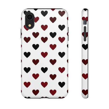 Valentine's Day phone case - Deep wine and charcoal heart pattern with wireless charging compatibility
