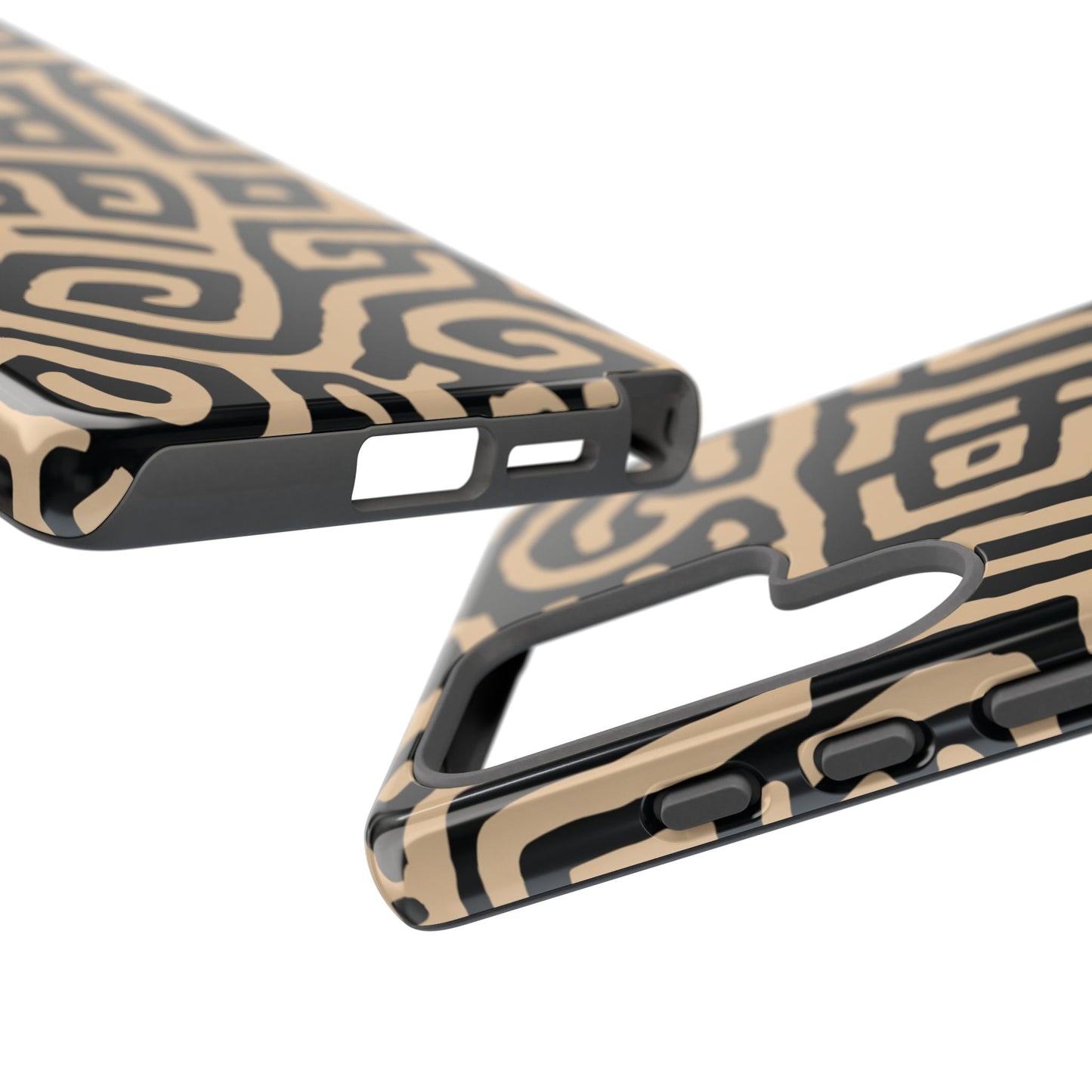 Afrikanisches Stammes-Labyrinth Handyhülle – Beige & Schwarz Geometrisches Muster Schutzhülle für iPhone, Samsung Galaxy & Google Pixel