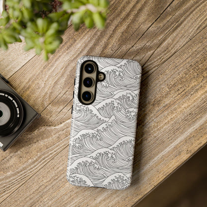 Japanese art phone case with hand-drawn wave pattern
