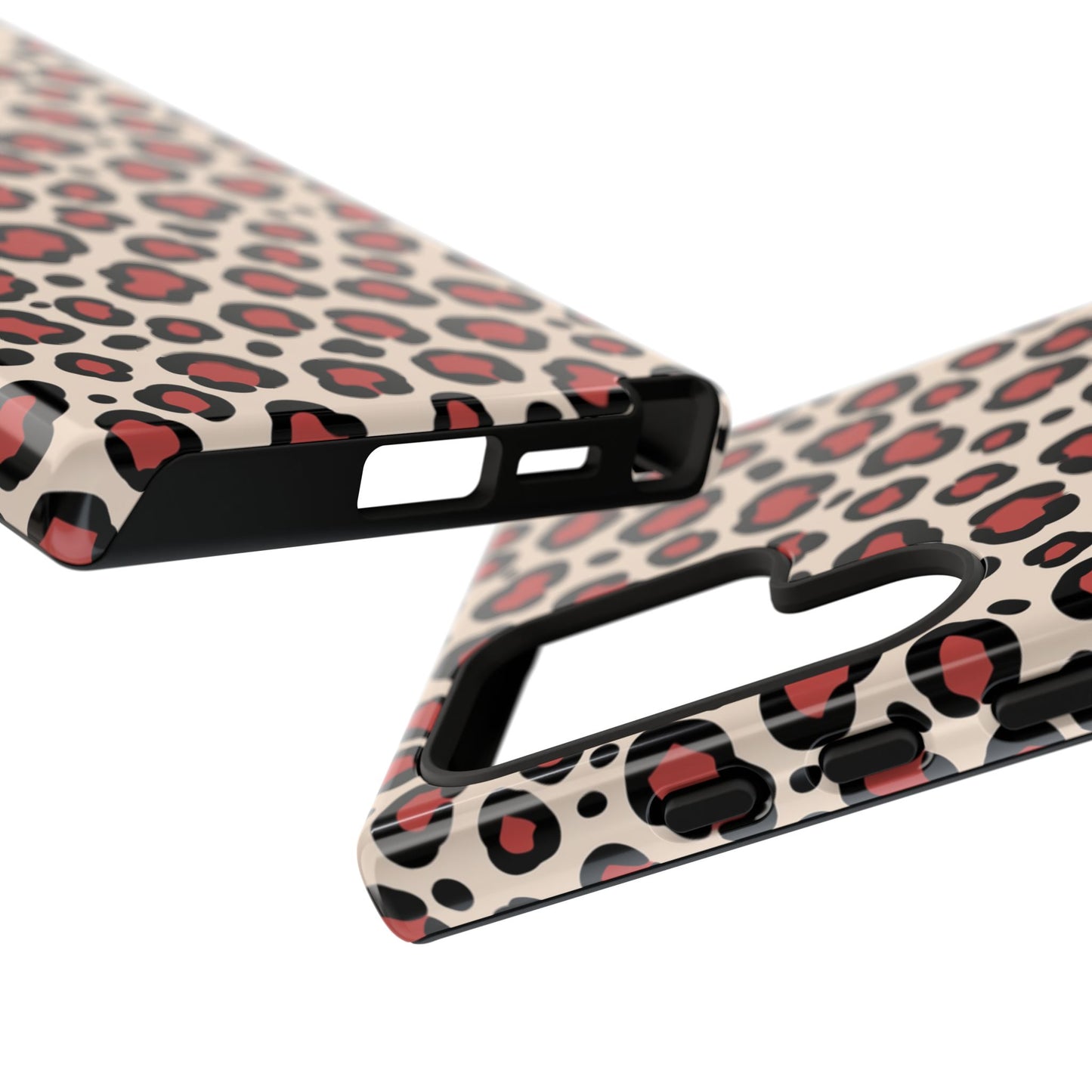 Burgunderrotes Leopardmuster Tough Handyhülle - Rot-Schwarz Tiermuster Schutzhülle für iPhone, Samsung Galaxy & Google Pixel