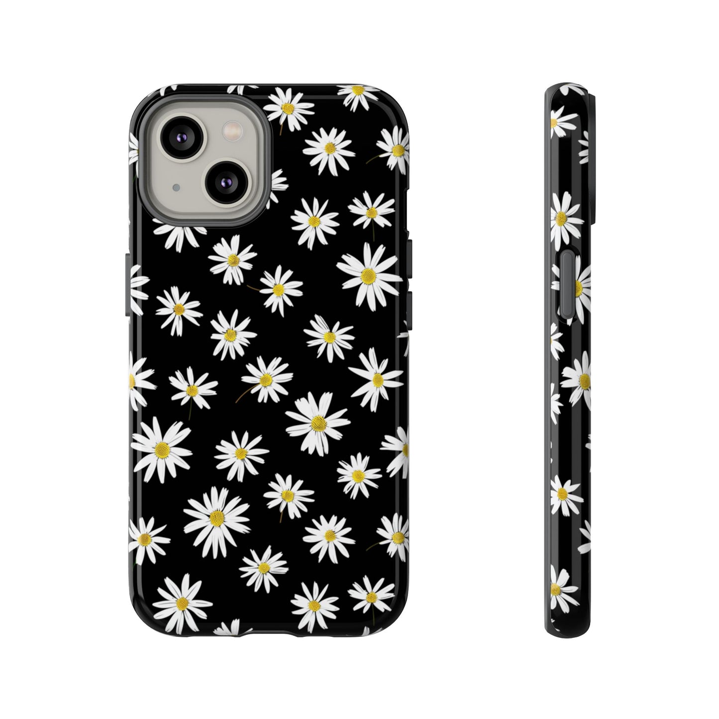 Coque de téléphone résistante à motif marguerites - Coque de protection florale noire pour iPhone, Samsung Galaxy et Google Pixel