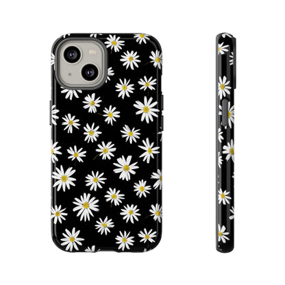 Coque de téléphone résistante à motif marguerites - Coque de protection florale noire pour iPhone, Samsung Galaxy et Google Pixel