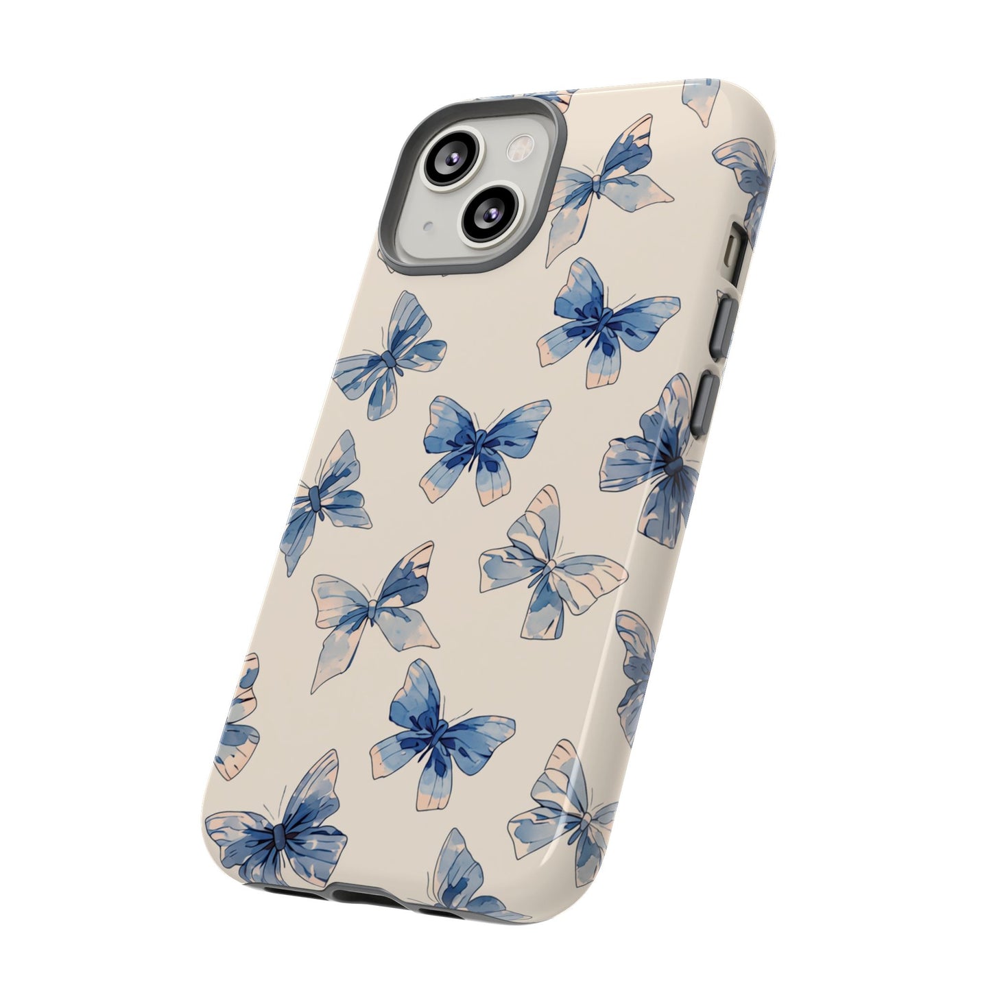 Blue floral phone case with butterfly motif - Certified materials with shock absorption and weather-resistant inks

