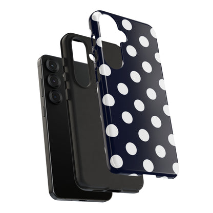 Dual-layer polycarbonate phone case with elegant navy blue polka dots

