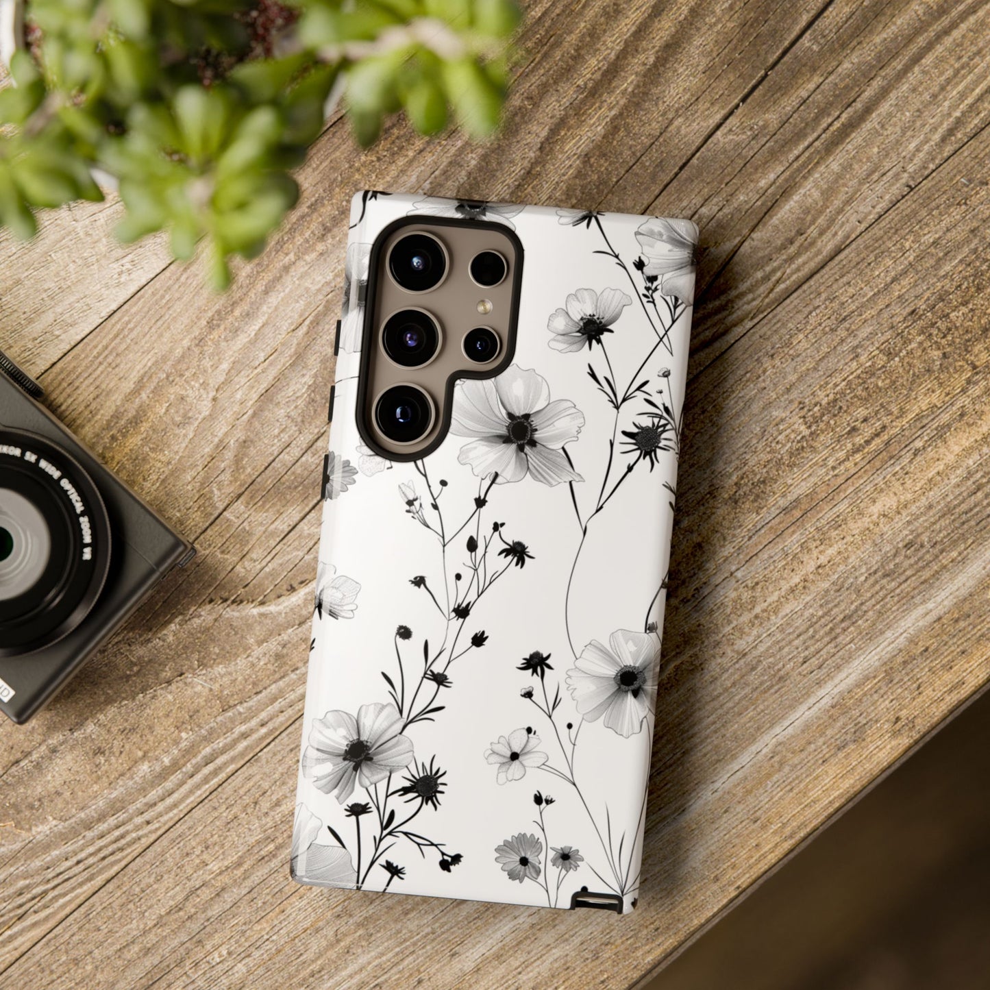 Floral Phone Case - Black & White Wildflower Art

