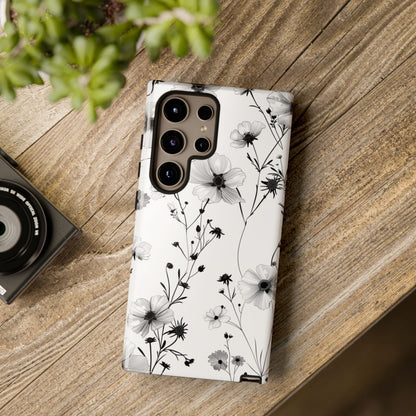 Floral Phone Case - Black & White Wildflower Art
