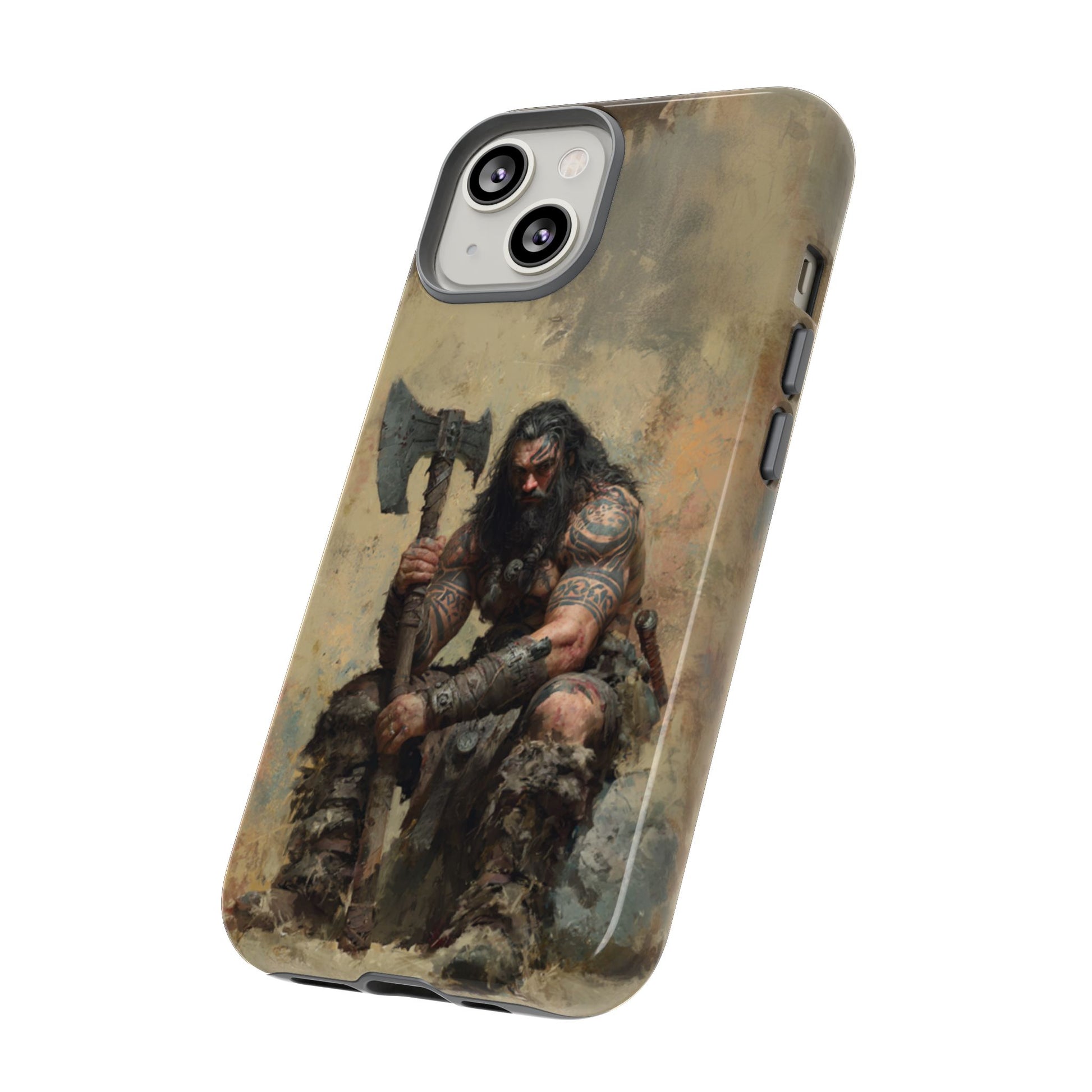 Battle-worn Viking phone case with dual-layer protection
