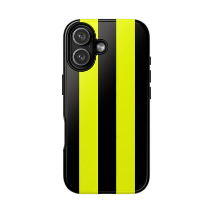 Yellow black racing stripes pattern phone case compatible with iPhone 17 16 15 14 Samsung Galaxy Google Pixel
