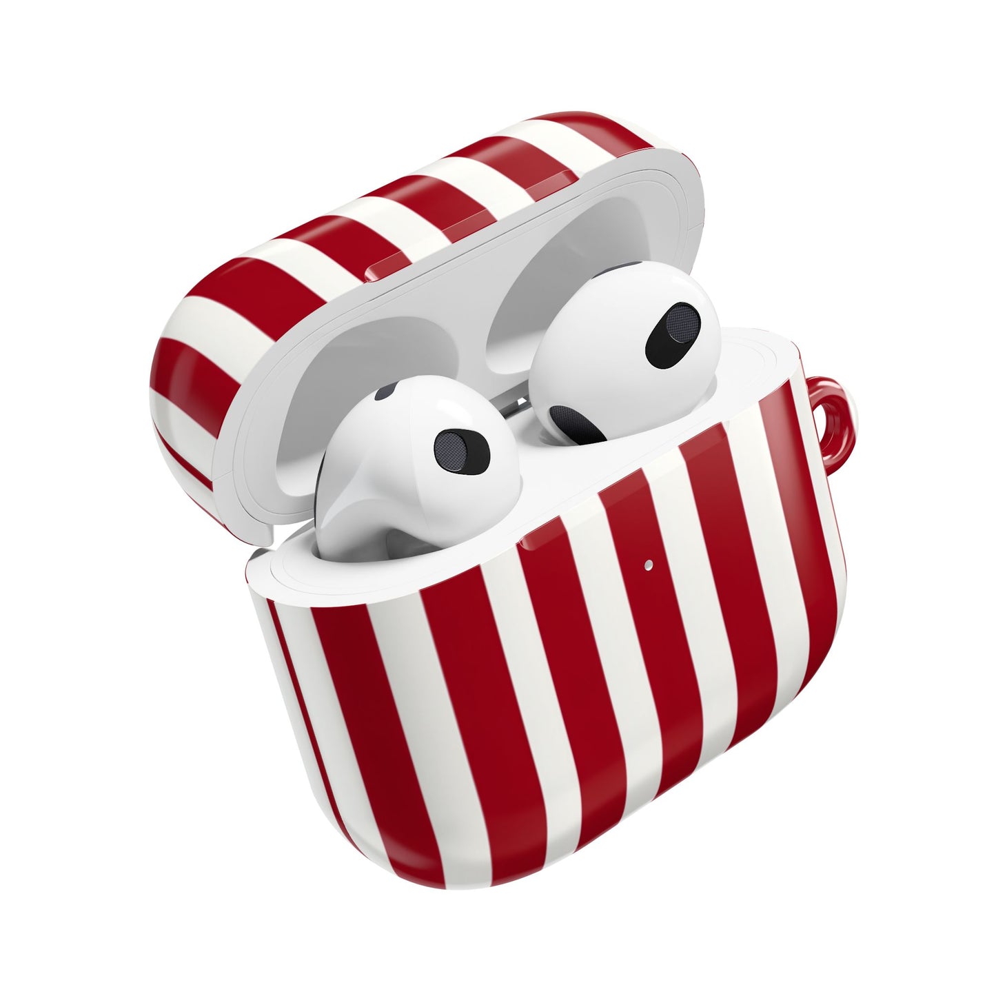 Bold stripe AirPods Gen 3 protective case – red white candy cane design with carabiner clip
