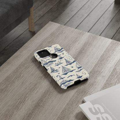 Funda resistente con diseño de veleros náuticos - Diseño de faro azul junto al mar para iPhone, Samsung Galaxy y Google Pixel