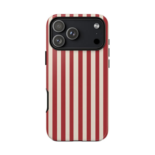 Robustes rot-cremefarbenes gestreiftes Handyhülle – Retro-Vertikalmuster-Cover für iPhone, Samsung Galaxy & Google Pixel