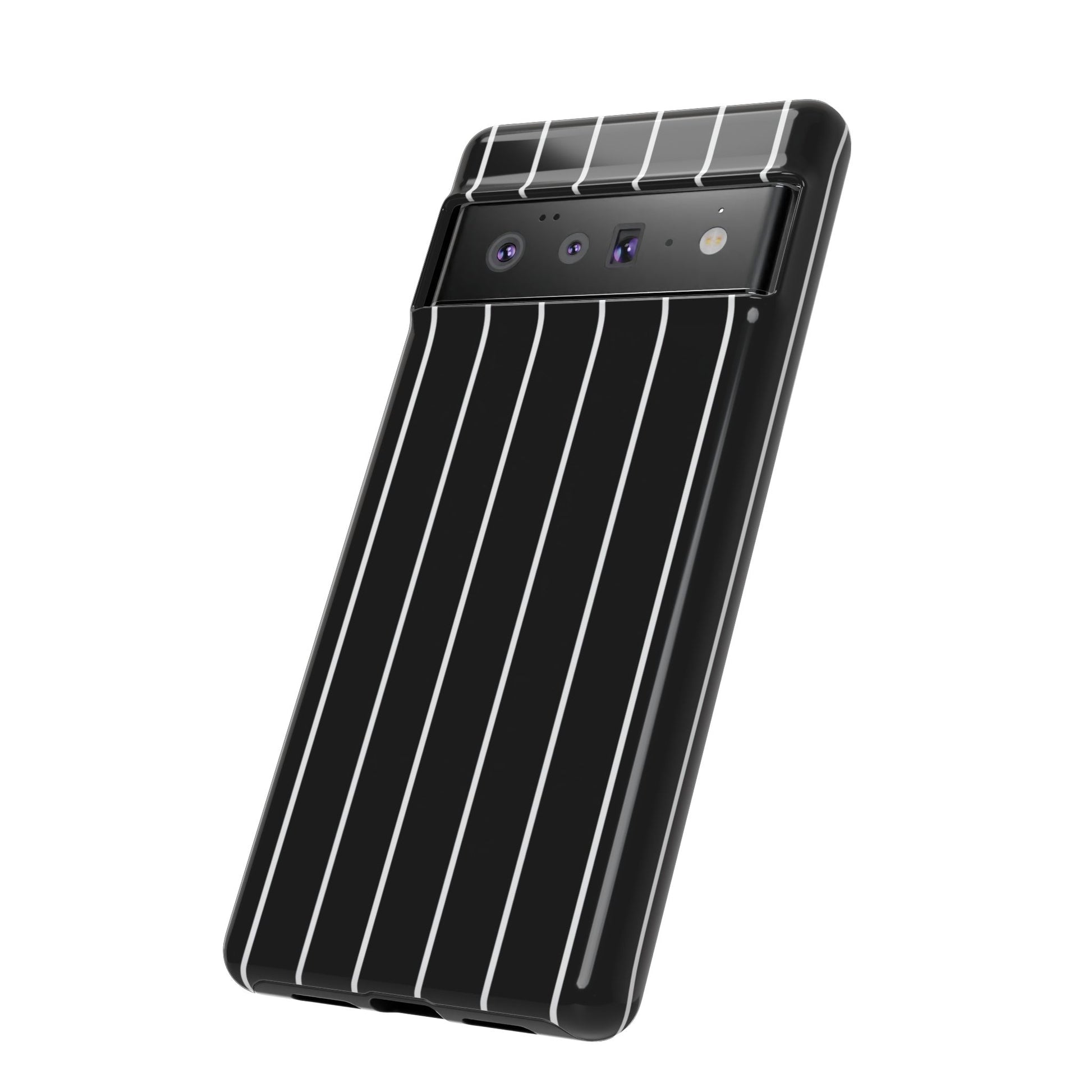 Classic black pinstripe tough iPhone case – sophisticated stripe dual-layer wireless charging cover
