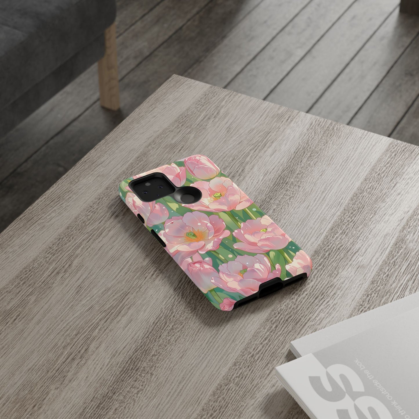 Floral Tulip Tough Phone Case - Pink Spring Blossom Watercolor Pattern Cover for iPhone, Samsung Galaxy & Google Pixel
