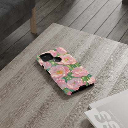Floral Tulip Tough Phone Case - Pink Spring Blossom Watercolor Pattern Cover for iPhone, Samsung Galaxy & Google Pixel